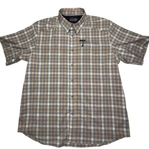 Wrangler Outdoor Plaid Shirt Mens XL Short Sleeve Hiking Fishing Vent Tan Blue